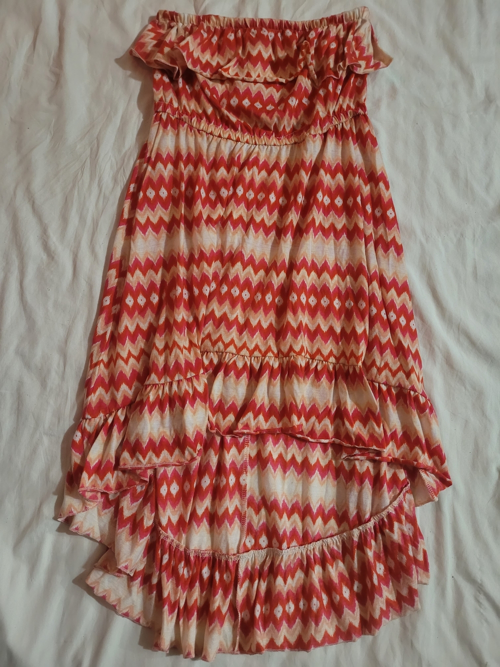 Red Chevron High-Low Ruffle Skirt
